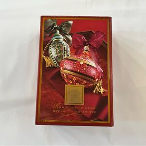 Lenox Handpainted Gems Christmas ornaments Set of 2 red green gold floral leaves